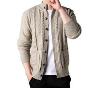 Generisch Trachtenjacke Herren Oktoberfest Jacke Trachtenanzug Trachtenjanker Modern Tracht Trachten Strickjacke Janker Kleidung Hemden Strick Trachtenstrickjacke Sweatjacke (Khaki, XXL)