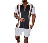 Generisch Trainingsanzug Herren Jogginganzug Sommer Schnell trocknende 3D-Kurzarm-Anzugshorts für Herren Strand Tropical HawaiianSS Body Sportshorts Anzug Sportanzug Winter Ski Anzug (Beige, XXXL)
