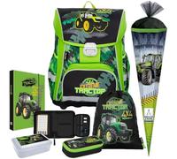 Generisch Traktor - Bulldog - Oxy Bag Premium Schulranzen-Set 7tlg. mit Schultüte Brotdose Etuibox - Heftbox A4 Gratis