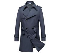 Generisch Trenchcoat Für Herren, Mittellanger Mod Mantel, Zweireihig, Revers, Peacoat Jacke Mit Gürtel, Dick, Klassisch, Büro, Lässig, Business Jacke, Slim Fit, Übermantel, Outwear, Dunkelblau,