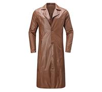 Generisch Trenchcoat Herren Langer Ledermantel Einreihig Revers Gothic Mantel Ledermantel Winter Lederjacke Vintage Lederjacke Übergangsjacke Khaki XL