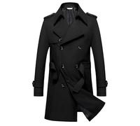 Generisch Trenchcoat Jacke Für Herren, Mittellanger Mod Mantel, Zweireihig, Revers, Peacoat Jacke Mit Gürtel, Dick, Klassisch, Büro, Lässige Business Jacke, Slim Fit, Übermantel, Outwear, Schwa
