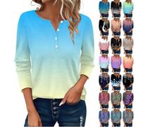 Generisch Tshirt Damen, Blusen & Tuniken Für Damen, Langarm Tshirt Rundhals Mit Knopfleiste Oberteile Sommer Langarmshirt Tunika Pullover Sportshirt Primedays