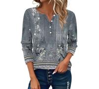 Generisch Tshirt Damen, Blusen & Tuniken Für Damen, Langarm Tshirt Rundhals Mit Knopfleiste Oberteile Sommer Langarmshirt Tunika Pullover Sportshirt Primeday