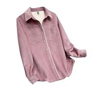 Generisch Tshirt Damen Langarmhemd für Damen, Cordhemd mit Knopfleiste, Warmes Revers, Gebürstetes Futter, Einfarbige Hemdbluse mit Taschen, Leichte, Bequeme Jacken, Rosa, L