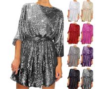 Generisch Tüllkleider Für Damen, Kleid Winter Damen, Festliche Kleider Mit Pailletten Cocktailkleid Partykleid Langarm Paillettenkleid Elegant Abendkleider Midi Silvester Glitzer Kleid