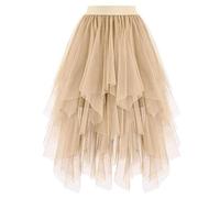 Generisch Tüllrock Beige,Weiser Weiß Damen white swan Tüll Röcke High Low Layered Puffy Fee A-Linie Midi Rock Unregelmäßiger Tutu Weich Knielang Bunt petticoat Festival 50er Outfit für Karneval Party