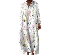 Generisch Tunika Kleid, Sommerkleid Damen Weiß, Strandkleid Lang Maxikleider V Ausschnitt Sommerkleider Leicht Und Luftig Boho Kleid Elegante Midikleid Freizeitkleid, Angebote Sale