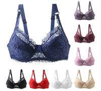 Generisch Übergröße Minimizer Damen Bügel Ungefütterte BHS mit Stickspitze Damen Push Up BH Vollschalen Ungepolster Floraler Spitze Klassische Haltungskorrektur Soft Cup Bra Komfort Alltag