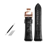 Generisch Uhrenarmbänder kompatibel mit Guess Top Layer Rindsleder-Uhrenarmband W0040G3 W0040G5 W0247G3 Leder-Uhrenkette 22 mm(Black-rose gold-a)