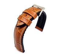 Generisch Uhrenarmband hellbraun mit weißer Naht wasserfest 20mm Kautschuk + Kalbsleder Kroko Prägung