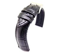 Generisch Uhrenarmband schwarz wasserfest 20mm Kautschuk + Kalbsleder Kroko Prägung