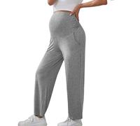 Generisch Umstandshose Damen Umstandsmode Lang Schwangerschaftshose mit Verstellbarer Bund Breite Gerade Bein Schwangerschaft Hosen mit Taschen Sommer Casual Lose Schwangere Schlafanzug Freizeithose