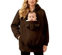 Generisch Umstandsjacke Winter Elegant Tragejacke, 2 in 1 mit Babyeinsatz | Teddyfleece, Winterjacke Flauschig Weich Plüschjacke, warm Winter, Kapuze, Taschen, Teddyfleece, für Schwangere