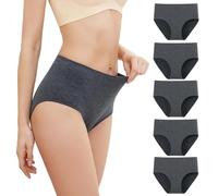 Generisch Unterhosen Damen Baumwolle Atmungsaktive Hohe Taille Weiche Unterwäsche Slips Mehrpack Hipster Basic Bequem Stretch Große Größen Sport Underwear Soft Panties 5Er Pack Dunkelgrau XXL