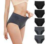 Generisch Unterhosen Damen Baumwolle Atmungsaktive Hohe Taille Weiche Unterwäsche Slips Mehrpack Hipster Basic Bequem Stretch Große Größen Sport Underwear Soft Panties 5Er Pack Schwarz XL