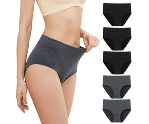 Generisch Unterhosen Damen Baumwolle Atmungsaktive Hohe Taille Weiche Unterwäsche Slips Mehrpack Hipster Basic Bequem Stretch Große Größen Sport Underwear Soft Panties 5Er Pack Schwarz XL