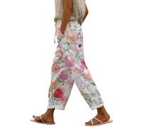 Generisch Urlaub Must Haves Jogginghose Damen Sale 7/8 Hose Damen Sommer Leicht Capri Leinenhose Sommerhose Baumwolle Leinen Stoffhose Lockere Strandhose Freizeithose Sale Bekleidung