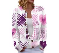 Generisch Valentinstag Damen Strickjacke Einfarbiger Herz Drucken Cardigan mit Knitted Xmas Rundhals Casual Winterjacke Elegant Lässige Pullover Valentine Party Oberteile(Purple, XXL)