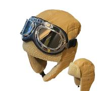 Generisch Vintage-Fliegermütze und Schutzbrille, warme Kopfbedeckung mit Fell-Ohrenklappen, mit Fleece gefüttert, Winddichte Trapper-Pilotenmütze für den Winter für Outdoor-Sportarten