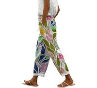 Generisch Wanderhosen Damen Sale Travel Must Have 7/8 Hose Damen Sommer Leicht Capri Leinenhose Sommerhose Baumwolle Leinen Stoffhose Lockere Strandhose Freizeithose Outlet Damen Sale