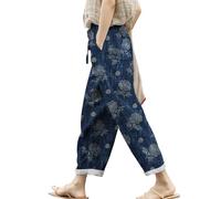 Generisch Warehouse Deals Angebote Travel Must Have Leinenhose Damen 7/8 Sommerhosen Leicht Und Luftig Große Größen Lockere Hosen Lässige Bequeme Freizeithose Lang Strandhose Leinen Baumwoll Hose