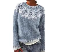 Generisch Warmer Pullover Damen, Rot Grün Gestreifter Pullover, Strickpullover Norweger Langarm Rundhals Elegant Stricken Oberteil Warm Winter Sweater Jumpers Herbst Winter Pulli