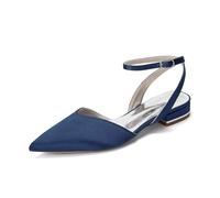 Generisch Wedding Shoes Damen Spitze Zehenpartie Niedriger Blockabsatz Brautschuhe Aus Kunstseide Mit Knöchelriemen Elegante Festliche Pumps,Dark Blue,41 EU