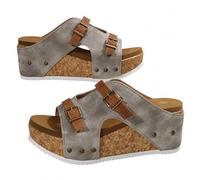 Generisch Wedge Sandals for Women Comfortable Platform Slip On Sandals Faux Cork Open Toe Casual Summer Slides Walking Outdoor Beach Chunky Heel Everyday Sandals (silver,38)
