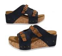 Generisch Wedge Sandals for Women Comfortable Platform Slip On Sandals Faux Cork Open Toe Casual Summer Slides Walking Outdoor Beach Chunky Heel Everyday Sandals (dark blue,40)