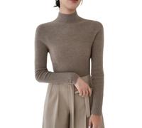 Generisch Weicher Rollkragenpullover Aus Kaschmir für Damen, 100% Merinowolle, Nahtlos, First-Line, Gebrauchsfertig, Langärmelig, Strickpullover, Top, Kamel, L