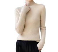 Generisch Weicher Rollkragenpullover Aus Kaschmir für Damen, 100% Merinowolle, Nahtlos, First-Line, Tragefertig, Langärmelig, Strickpullover, Oberteil, Beige, XL