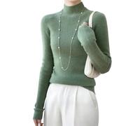 Generisch Weicher Rollkragenpullover Aus Kaschmir für Damen, 100% Merinowolle, Nahtlos, First-Line, Tragefertig, Langärmelig, Strickpullover, Top, Grün, M