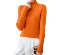 Generisch Weicher Rollkragenpullover Aus Kaschmir für Damen, 100% Merinowolle, Nahtlos, First-Line, Tragefertig, Langärmelig, Strickpullover, Oberteil, Orange, M