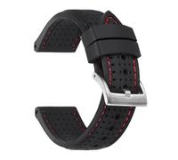 Generisch Weiches Silikon-Kautschuk-Uhrenarmband for Herren und Damen, Sport, wasserdicht, atmungsaktiv, Armband mit matter Schnalle(Black-Red,20MM_BLACK BUCKLE)