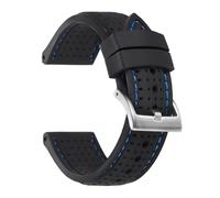 Generisch Weiches Silikon-Kautschuk-Uhrenarmband for Herren und Damen, Sport, wasserdicht, atmungsaktiv, Armband mit matter Schnalle(Black-Blue,20MM_BLACK BUCKLE)