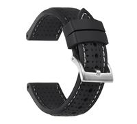 Generisch Weiches Silikon-Kautschuk-Uhrenarmband for Herren und Damen, Sport, wasserdicht, atmungsaktiv, Armband mit matter Schnalle(Black-White,22MM_SILVER BUCKLE)
