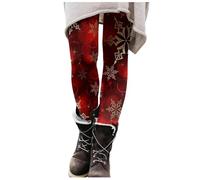 Generisch Weihnachts Sport Leggings Weihnachts Muster Strumpfhose Damen Elastische Leggins Weiche Sporthose Stretch Kompressionshose mit Aufdruck für Frauen Weihnachtskleidung Damen (g-Red, S)