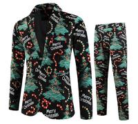 Generisch Weihnachtsanzüge Herren 2 Teilig Weihnachten Anzüge Set Lustige Party Kostüm Slim Fit Festliche Anzug aus Hose Herrenanzug Christmas Business Hochzeit Anzüge Jacke Mantel Anzughose
