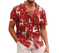 Generisch Weihnachtshemd Herren, Weihnachtshemd Herren Lustig Weihnachten 3D Druck Funky Hemd Freizeithemd Kurzarm Slim Fit Weihnachts Shirt Hemden Männer Christmas Festival Party Hawaiihemd
