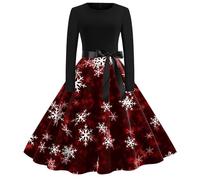 Generisch Weihnachtskleid Damen Kleid Weihnachten Damen Langarm A Linie Silvester Maxikleider Sexy Vintage Partykleid Weihnachtlich Bedruckt Cocktailkleid Festliche Kleider Für Frauen