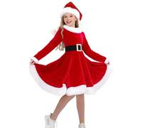 Generisch Weihnachtskleid Mädchen Weihnachtsmann Kleid Langarm Festliche Weihnachten Kleid Rot Weihnachtskleider mit Mütze Kinder Elegant Weihnachts Kleider Weihnachtsoutfit für Cosplay Party
