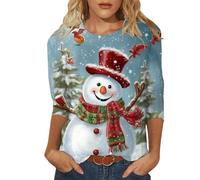 Generisch Weihnachtskostüm Frauen Nikolaus Rentier Katze Weihnachten Engel Weihnachtswichtel Festliche Weihnachtsbluse 3/4 Ärmel Christmas Weihnachtskleidung Teenager Mädchen Baumwolle, Weiß, S