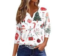 Generisch Weihnachtspulli Damen Weihnachtsbluse Damen Baumwolle Sexy Pulli Weihnachtskleidung Glitzer Sweatshirt Große Größen Longpullover Oberteil Weihnachtsoutfit Elegant Bluse Kleidung 2#weiß XL