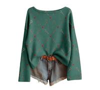 Generisch Weihnachtspullover Damen Lustig Rentiermotiv Pullover Ugly Christmas Sweater Weihnachtsmotiv Strickpullover Rundhalsausschnitt Langarm Weihnachtspulli Oberteile Dunkelgrün XL