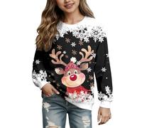 Generisch Weihnachtspullover Kinder Mädchen Weihnachtspulli Lustig Weihnachtsmotiv Pullover Langarm Rundhals Weihnachten Sweatshirt Teenager Jungen Rentier Druck Weihnachts Pulli Weihnachtsoutfit