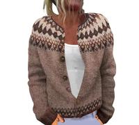 Generisch Weiße Strickjacke Damen, Langer Cardigan Damen, Pullover Strickjacken Elegante Winter Warm Herbst Jacke Strick Übergangsjacke Leichte Sweater Norweger Strickpullover