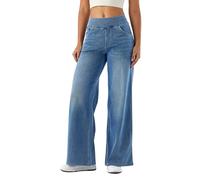 Generisch Weite Hose Damen High Waist Jeans Hosen Damen Sommer Weit Lang Jeanshose Baggy Weites Bein Sommerhose Leicht Elegant Denim Damenhose Mit Gummizug Palazzo Hose Frauen Mit Taschen Marlenehose