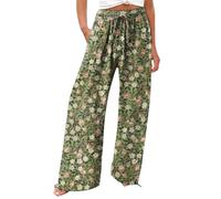 Generisch Weite Sommerhose Damen Leicht Und Luftig High Waist Strandhose Lang Freizeithose Sommer Palazzo Hose Bequem Casual Stoffhose Mit Tasche