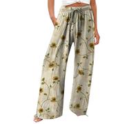 Generisch Weite Sommerhose Damen Leicht Und Luftig High Waist Strandhose Lang Freizeithose Sommer Palazzo Hose Bequem Casual Stoffhose Mit Tasche
